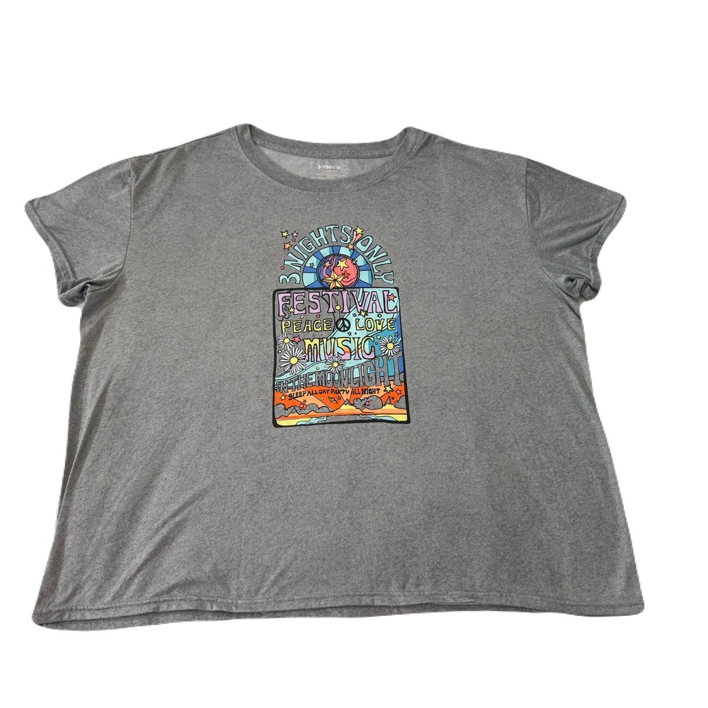 Joyspun Brightside Festival Peace Love Music Graphic Tee Gray 2X Hippie